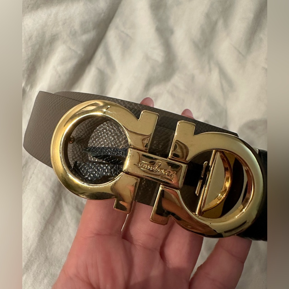 Salvatore Ferragamo Brown Leather Belt with Gold Gancini Buckle